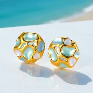 Gold and Aqua Statement Earrings